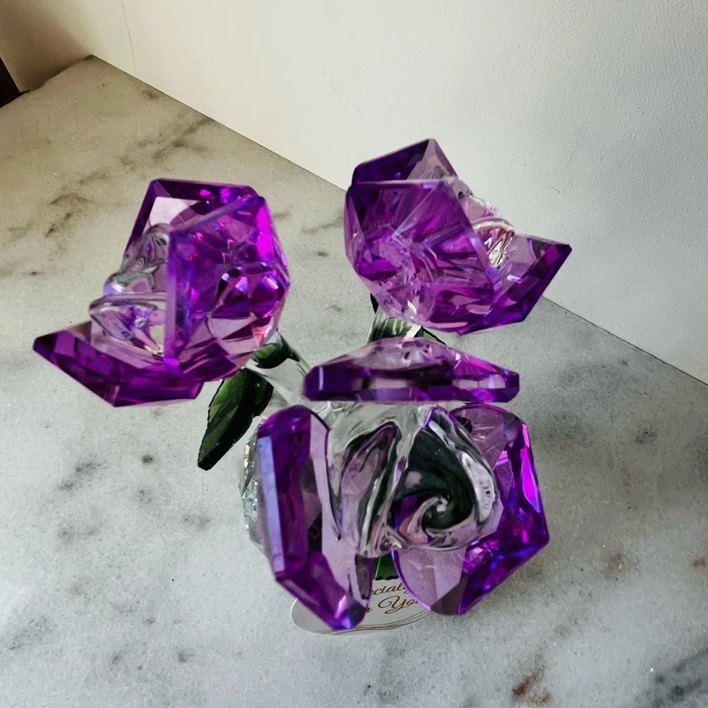 Crystal Flower Bouquet with Purple roses Accents